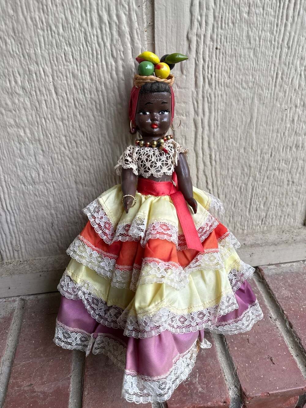 RARE 1950's Vintage 'Galeria Brasil' Brazilian Woman with Full Dress and Fruit B
